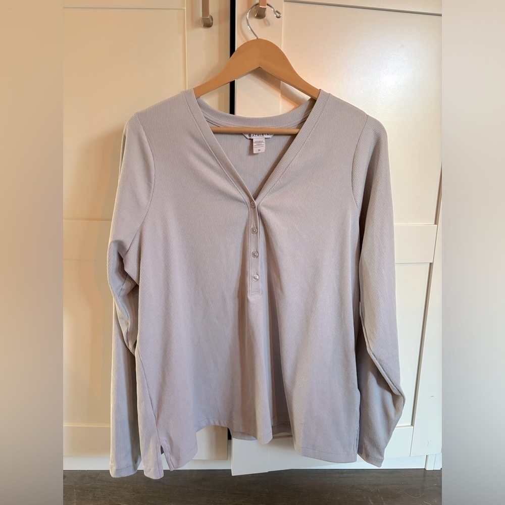 Athleta Ribbed Uptemp Henley in Gray Size 3X Casual Athletic Cabincore